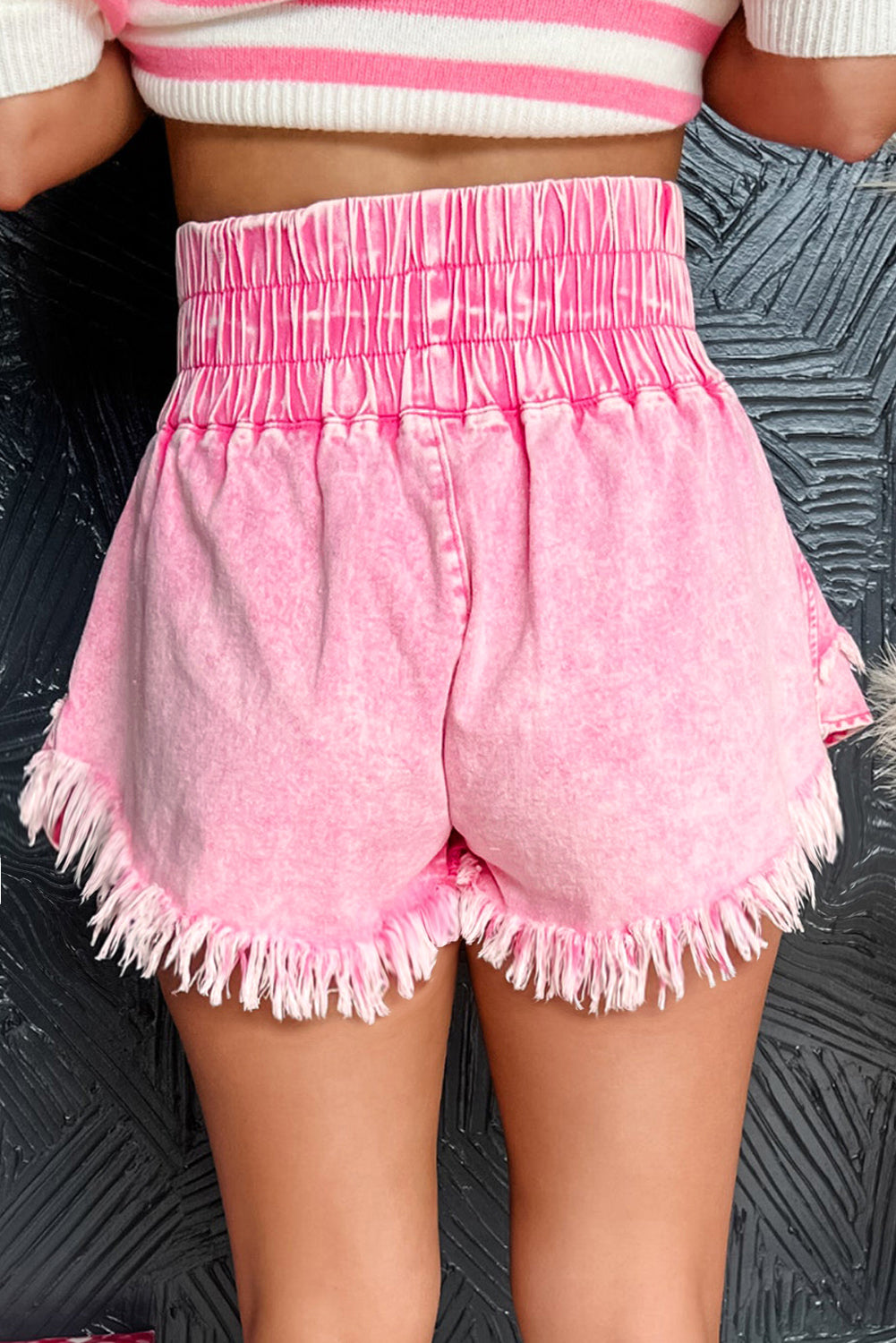 SMOCKED DENIM SKORT