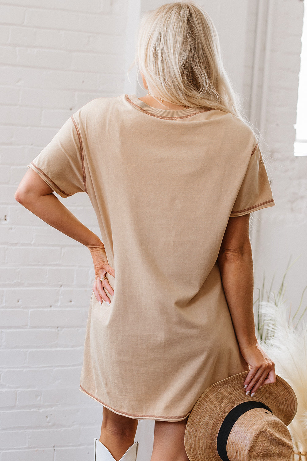 KHAKI STAR T SHIRT DRESS