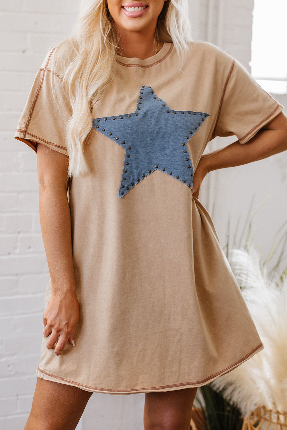 KHAKI STAR T SHIRT DRESS