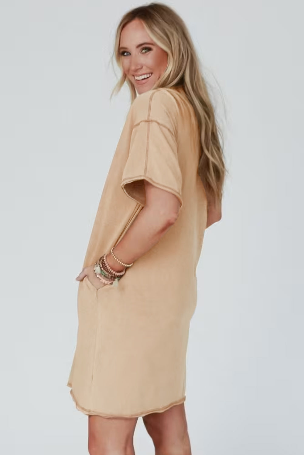 KHAKI STAR T SHIRT DRESS
