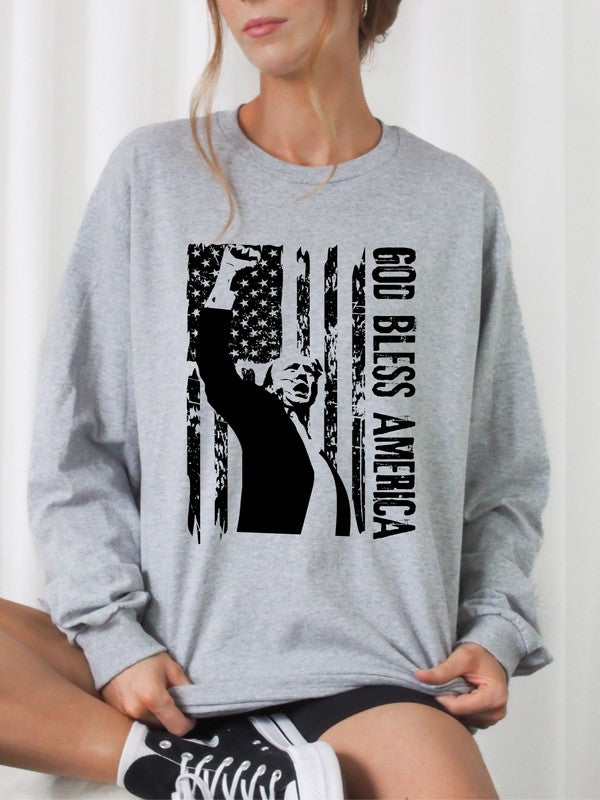 TRUMP GOD BLESS AMERICA GRAPHIC SWEATSHIRT