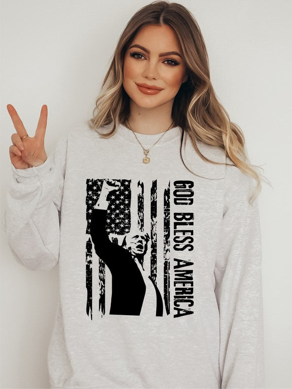 TRUMP GOD BLESS AMERICA GRAPHIC SWEATSHIRT