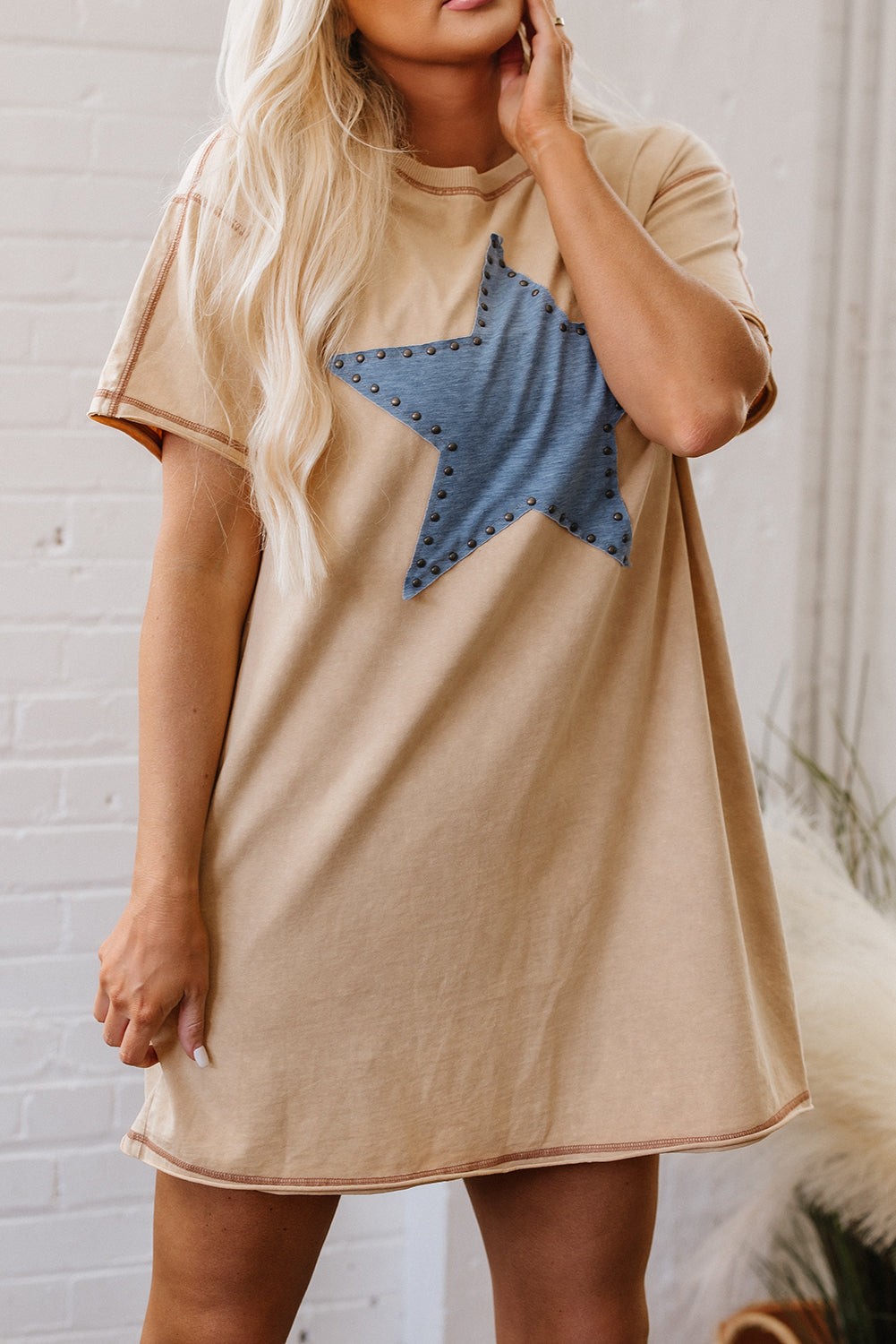 KHAKI STAR T SHIRT DRESS