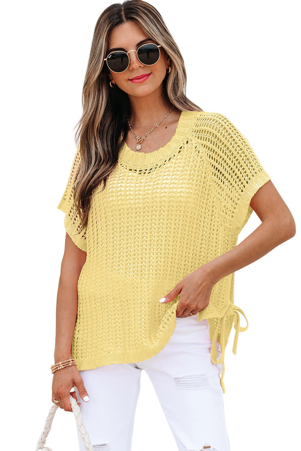 YELLOW CROCHET SWEATER TEE