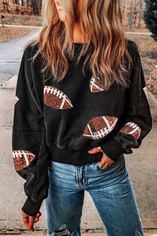 OPEN BACK SEQUIN FOOTBALL SWEATSHIRT