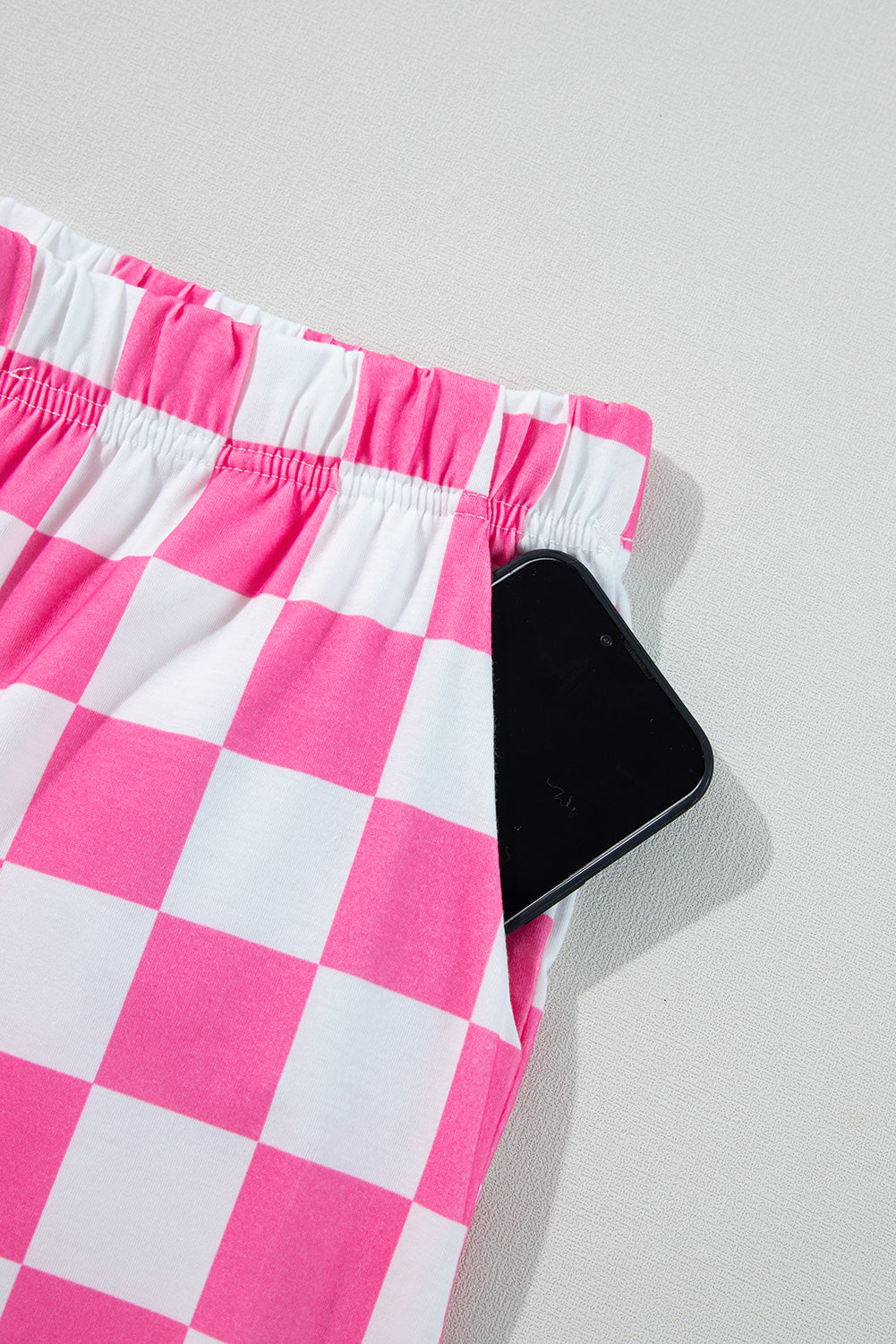 PINK CHECKERED WIDE LEG PANTS