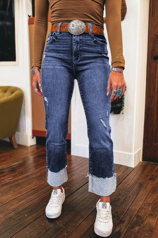 CUFFED STRAIGHT JEANS