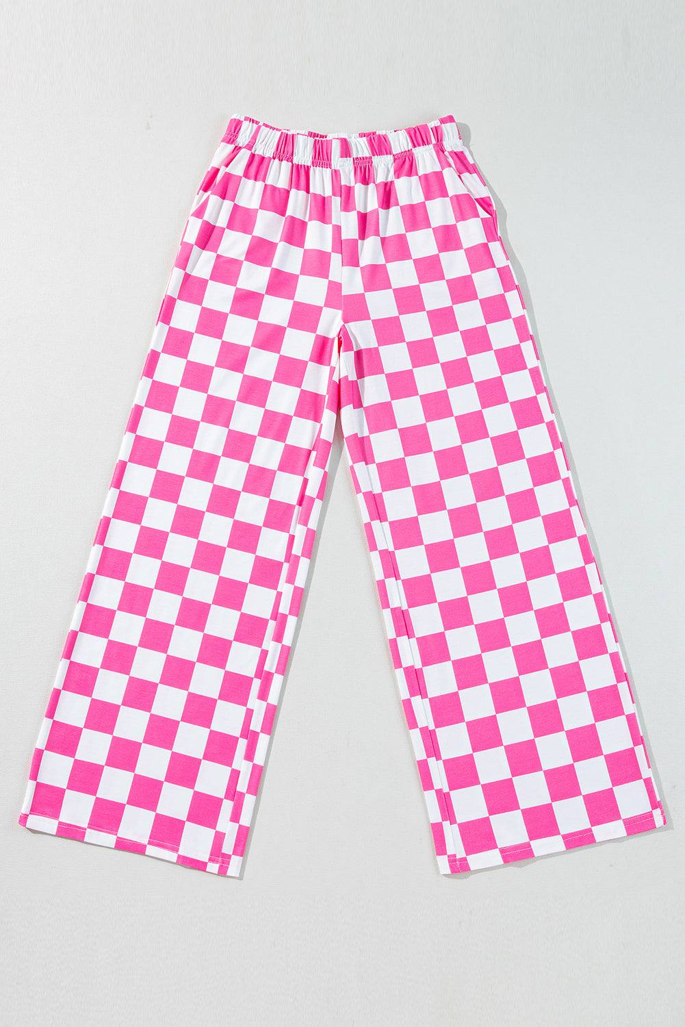 PINK CHECKERED WIDE LEG PANTS