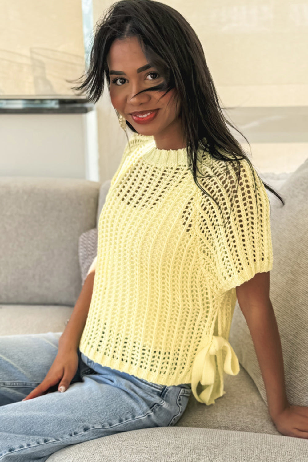 YELLOW CROCHET SWEATER TEE