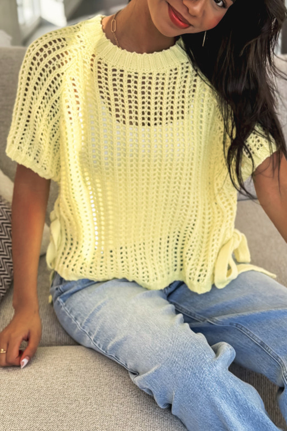 YELLOW CROCHET SWEATER TEE