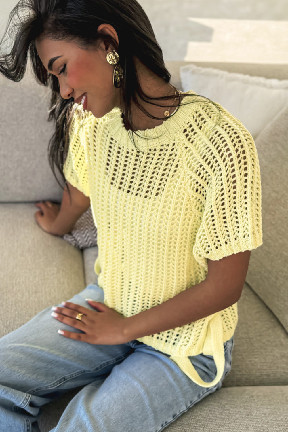 YELLOW CROCHET SWEATER TEE