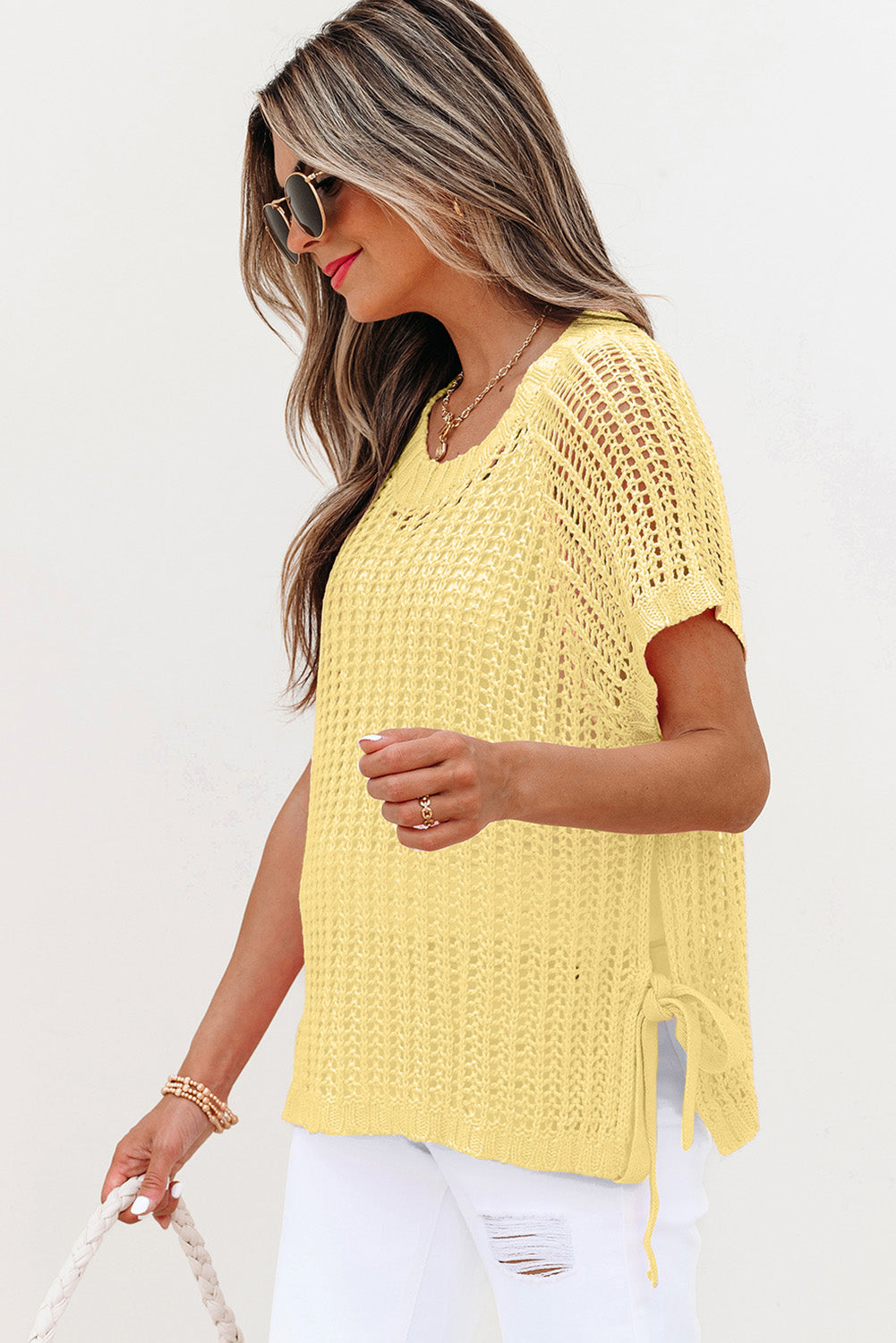 YELLOW CROCHET SWEATER TEE
