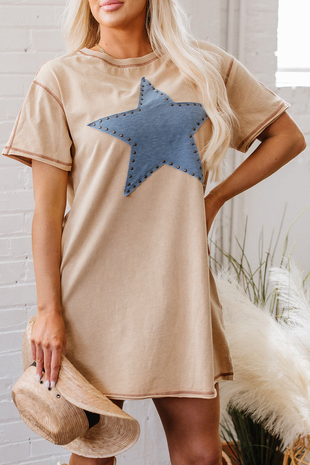 KHAKI STAR T SHIRT DRESS